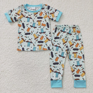 Bunny Carrot Sky Blue Boys Easter Pajamas