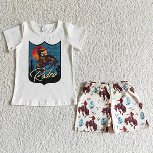 Promotional Rodeo Horse White Boys Shorts Sets