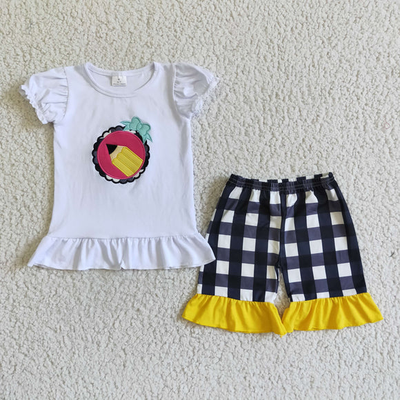 Pencil Embroidery Plaid Girls Back to School Outfits