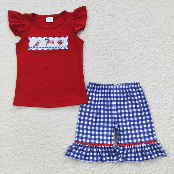 Flag Firework Blue Plaid Red Girls 4th of July Outfits
