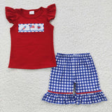 Flag Firework Blue Plaid Red Girls 4th of July Outfits