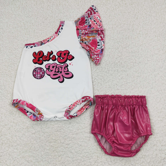 Let's go girls One Shoulder Hot Pink Leather Bummies Sets