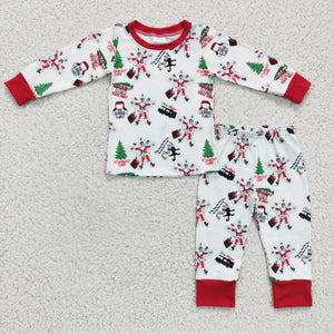 Promotional Cartoon Santa Red White Boys Christmas Pajamas