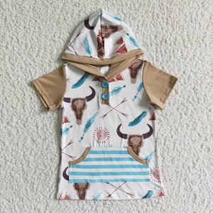 Promotional Cow Hoodie Boys Short Sleeve Top