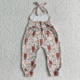 Cow Floral Off White Summer Girls Jumpsuit