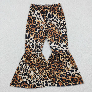 Leopard Print Brown Girls Milk Silk Bell Bottoms Pants
