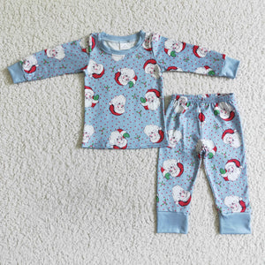 Santa Polka Dots Sky Blue Boys Christmas Pajamas