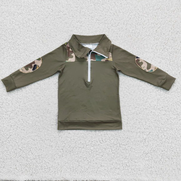 Promotional Cartoon Tanks Camo Green Polo Boys Long Sleeve Top