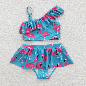 Flamingo Blue Girls Swimsuits