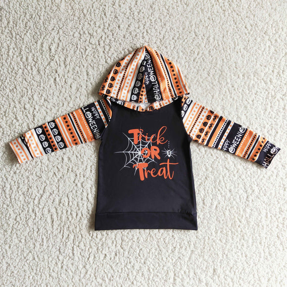 Trick or Treat Orange Black Kids Hoodie Halloween Top