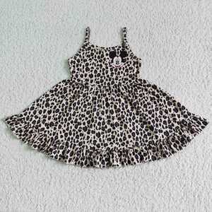 Promotional Cartoon Leopard Print Girls Sleeveless Dress