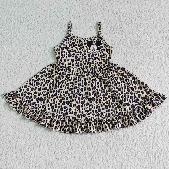 Promotional Cartoon Leopard Print Girls Sleeveless Dress