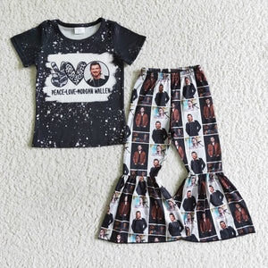 Promotional Singer Black Girls Short Sleeve+Trousers Sets