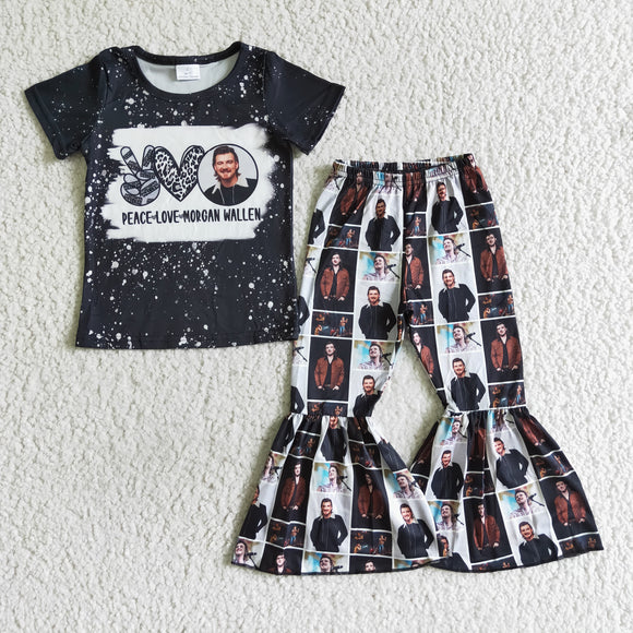 Promotional Singer Black Girls Short Sleeve+Trousers Sets