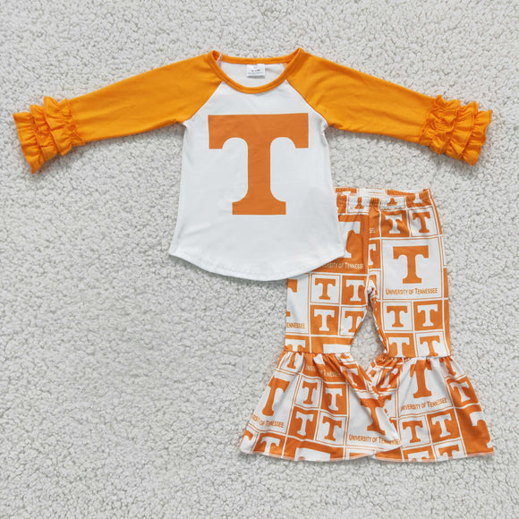 Football Team T Orange Girls Long Sleeve+Trousers Sets