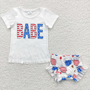 Babe White Girls 4th of July Bummies Sets
