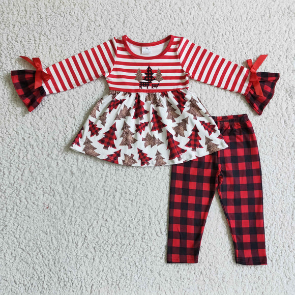 Trees Red Stripe Plaid Legging Girls Christmas Outfits