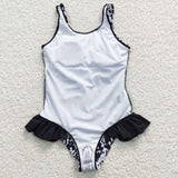 Cowhide Ruffles Black White Girls Swimsuits