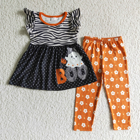 Boo Ghost Floral Orange Legging Girls Halloween Outfits