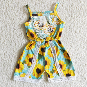 Sunflower Lace Ruffle Girls Jumpsuit