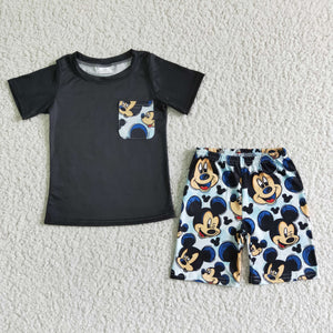 Cartoon Black Pocket Boys Shorts Sets