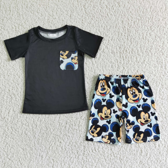 Cartoon Black Pocket Boys Shorts Sets