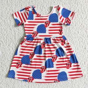 Promotional Red Stripes Girls 4th of July Dress