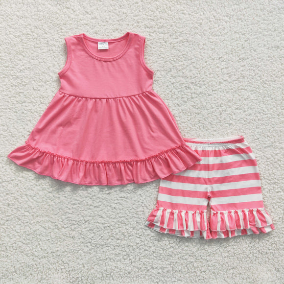Pink Stripes Cotton Girls Shorts Sets