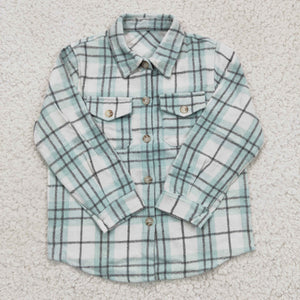 Sky Blue White Plaid Shirt Boys Long Sleeve Top