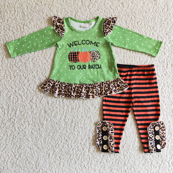 Welcome to our patch Letters Legging Green Girls Long Sleeve+Trousers Sets