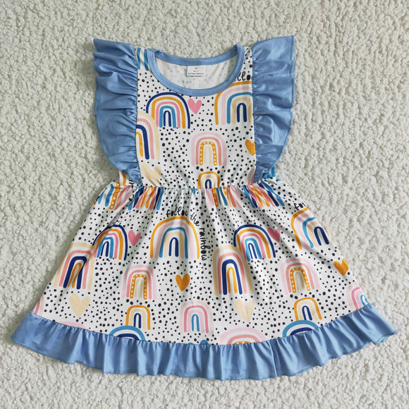 Promotional Rainbow Blue Girls Flutter Sleeve Dress