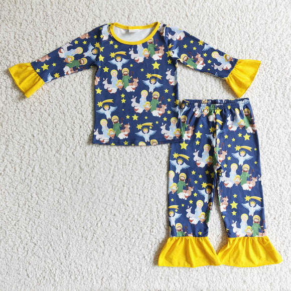 Jesus Navy Girls Christmas Pajamas