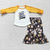 Promotional Happy New Year Fireworks Girls Long Sleeve+Trousers Sets