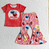 Promotional Cartoon Awesome Red Girls Short Sleeve+Trousers Sets