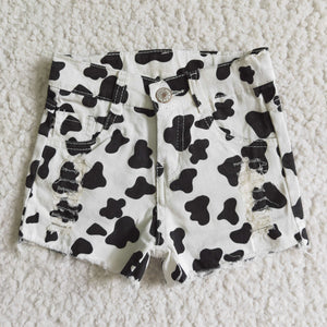 Cow Print White Girls Jeans Denim Shorts