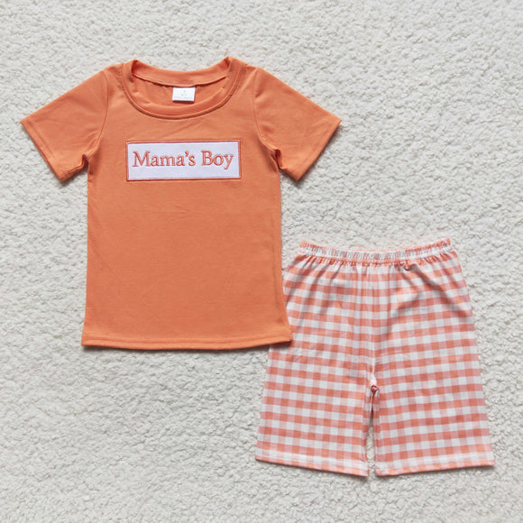 Mama's Boy Orange Plaid Boys Shorts Sets