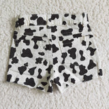 Cow Print White Girls Jeans Denim Shorts