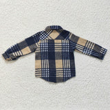 Blue Khaki Plaid Shirt Boys Long Sleeve Top