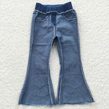 Bleached Elastic Waist Flared Girls Jeans Pants