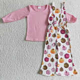 Pink Top Pumpkin Girls Overalls Sets