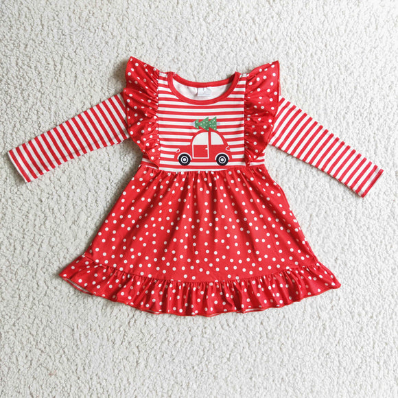 Promotional Car Polka Dots Red Stripe Girls Christmas Dress