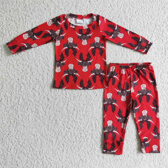 Yak Cow Reindeer Red Boys Christmas Pajamas