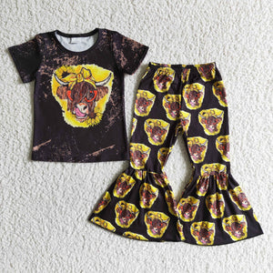Promotional Heifer Cow Yellow Black Girls Short Sleeve+Trousers Sets