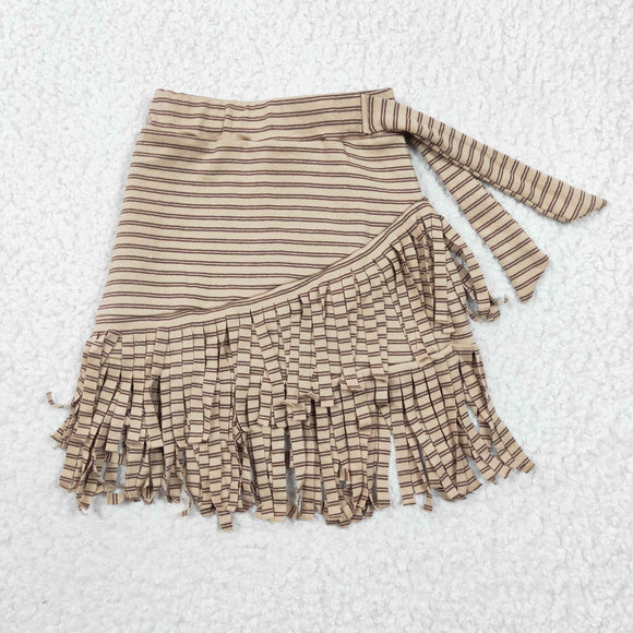 Khaki Stripe Tassels Girls Skirts