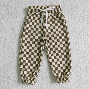 Brown Plaid Yellow Kids Pants