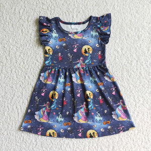 Cartoon Moon Navy Girls Halloween Dress