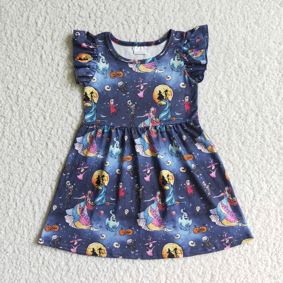 Cartoon Moon Navy Girls Halloween Dress