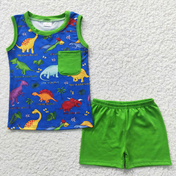 Dinosaur Blue Green Boys Shorts Sets