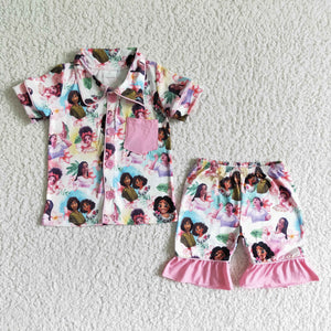 Promotional Cartoon Collar Girls Short Sleeve Pajamas