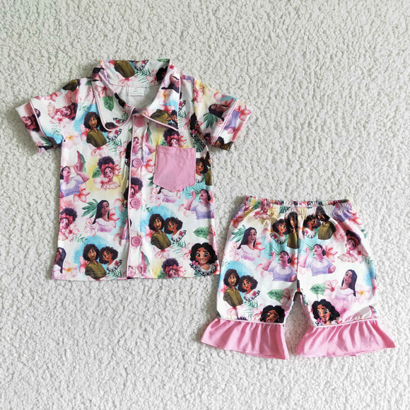 Promotional Cartoon Collar Girls Short Sleeve Pajamas